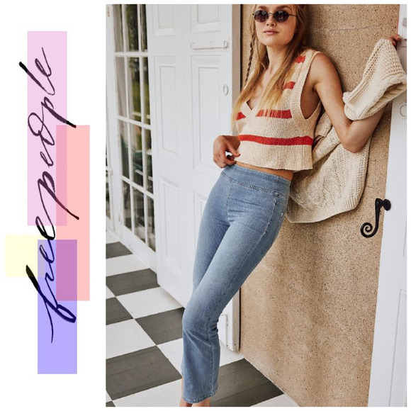 NWT Free People x We the Free In My Feelings Sz XS Pull On Mid Rise Crop Jeans - Picture 1 of 8